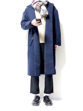 「アイテム（ステンカラーコート）」を使った、tatsuさん（メンズ・175cm・20代）の冬コーディネート