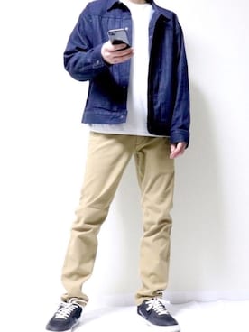 「EDWIN」｜「アイテム（デニムジャケット）」を使った、tatsuさん（メンズ・175cm）の春コーディネート
