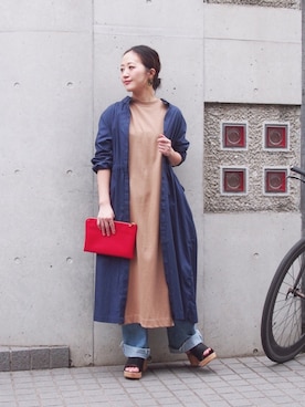 「perkyroom」｜「アイテム（シャツワンピース）」を使った、perky room スタッフさん（レディース・152cm）の春コーディネート
