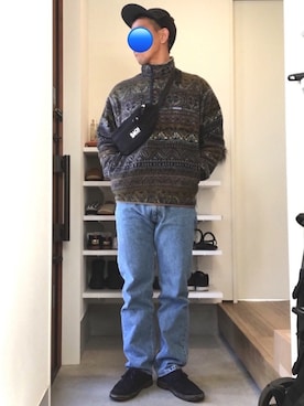「スナップT」｜「アイテム（帽子）」を使った、ボルさん（メンズ・172cm）の冬コーディネート