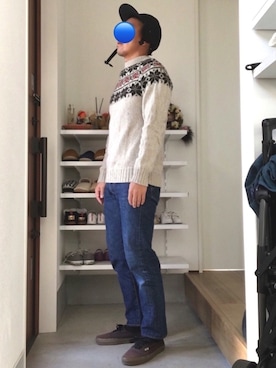 「Pilgrim Surf Supply（ピルグリムサーフサプライ）のアイテム（帽子）」を使った、ボルさん（メンズ・172cm）の冬コーディネート