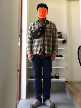 「Pilgrim Surf Supply（ピルグリムサーフサプライ）のアイテム（帽子）」を使った、ボルさん（メンズ・172cm）の冬コーディネート