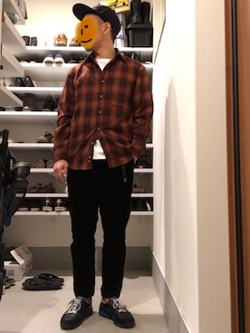 「Pilgrim Surf Supply（ピルグリムサーフサプライ）のアイテム（帽子）」を使った、ボルさん（メンズ・172cm）の冬コーディネート