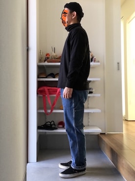 「ペインターパンツ」｜「アイテム（スリッポン）」を使った、ボルさん（メンズ・172cm）の冬コーディネート