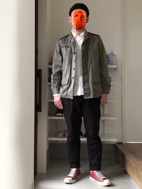 「チャックテイラー」｜「アイテム（ミリタリージャケット）」を使った、ボルさん（メンズ・172cm）の冬コーディネート