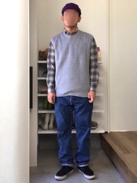 「ペインターパンツ」｜「アイテム（スリッポン）」を使った、ボルさん（メンズ・172cm）の秋コーディネート