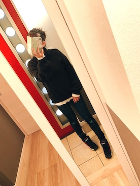 「GU（ジーユー）のアイテム（ニット/セーター、ブラック系）」を使った、揺さん（レディース・161cm）の秋コーディネート