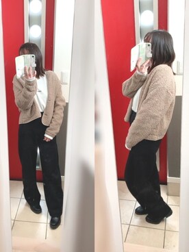 「Avail（アベイル）のアイテム（Tシャツ/カットソー、ホワイト系）」を使った、揺さん（レディース・161cm）の冬コーディネート