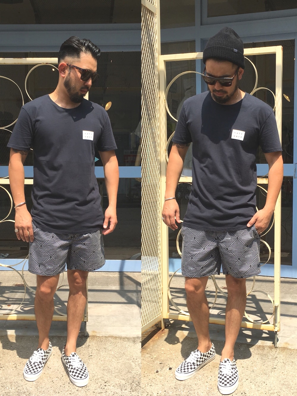 「夏、シンプルスタイル、ボードショーツ、TEE、sundance、saltsurf」｜「saltsurfのアイテム（Tシャツ/カットソー、ブラック系）」を使った、yuichiroさん（メンズ・170cm）の夏コーディネートの1枚目の写真