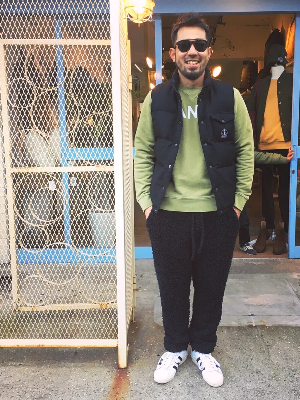「banks、Birvin Uniform 、もこもこ、秋冬コーデ、sundance」｜「BANKSのアイテム（スウェット、グリーン系）」を使った、yuichiroさん（メンズ・170cm）の秋コーディネートの1枚目の写真