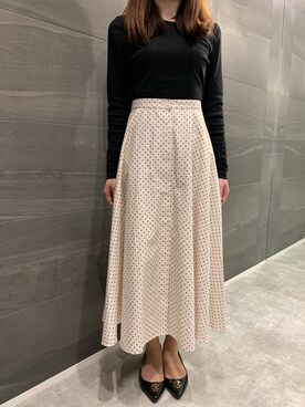 「UNIQLO（ユニクロ）のフロントボタンサーキュラースカート（ドット・丈標準76～80cm）（スカート）」を使った、♡まーさん◡̈*⑅♡さん（レディース・155cm）の夏コーディネート