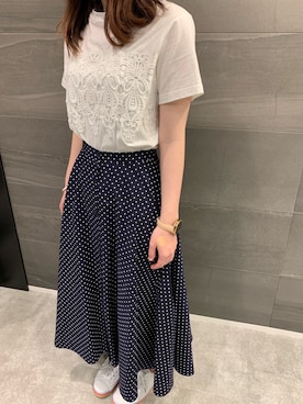 「UNIQLO（ユニクロ）のフロントボタンサーキュラースカート（ドット・丈標準76～80cm）（スカート）」を使った、♡まーさん◡̈*⑅♡さん（レディース・155cm）の夏コーディネート