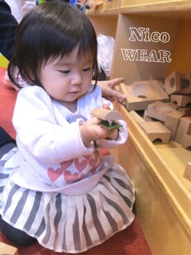 「クリスマスコーデ」｜「アイテム（ソックス/靴下）」を使った、Nico◡̈♥︎さん（キッズ・60cm）の冬コーディネート