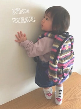 「Wrangler（ラングラー）のアイテム（サロペット/オーバーオール）」を使った、Nico◡̈♥︎さん（キッズ・70cm）の冬コーディネート