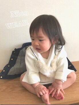「COMME CA DU MODE（コムサデモード）のアイテム（デニムジャケット）」を使った、Nico◡̈♥︎さん（キッズ・70cm）の春コーディネート
