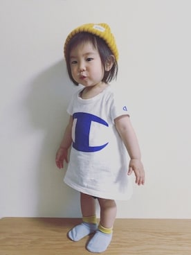 「Champion（チャンピオン）のアイテム（チュニック）」を使った、Nico◡̈♥︎さん（キッズ・70cm）の夏コーディネート