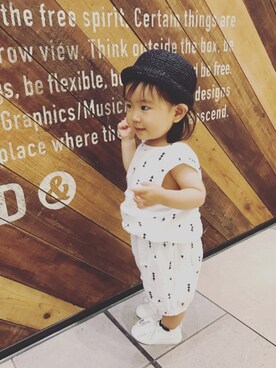 「アイテム（セットアップ、ホワイト系）」を使った、Nico◡̈♥︎さん（キッズ・70cm）の夏コーディネート