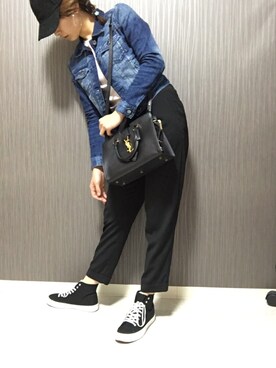 「木曜日☺︎のアイテム（トップス、ホワイト系）」を使った、calpaさん（レディース・162cm）の春コーディネート