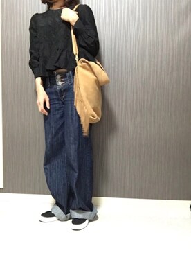 「昨日の☺︎のアイテム（トップス、ホワイト系）」を使った、calpaさん（レディース・162cm）の春コーディネート