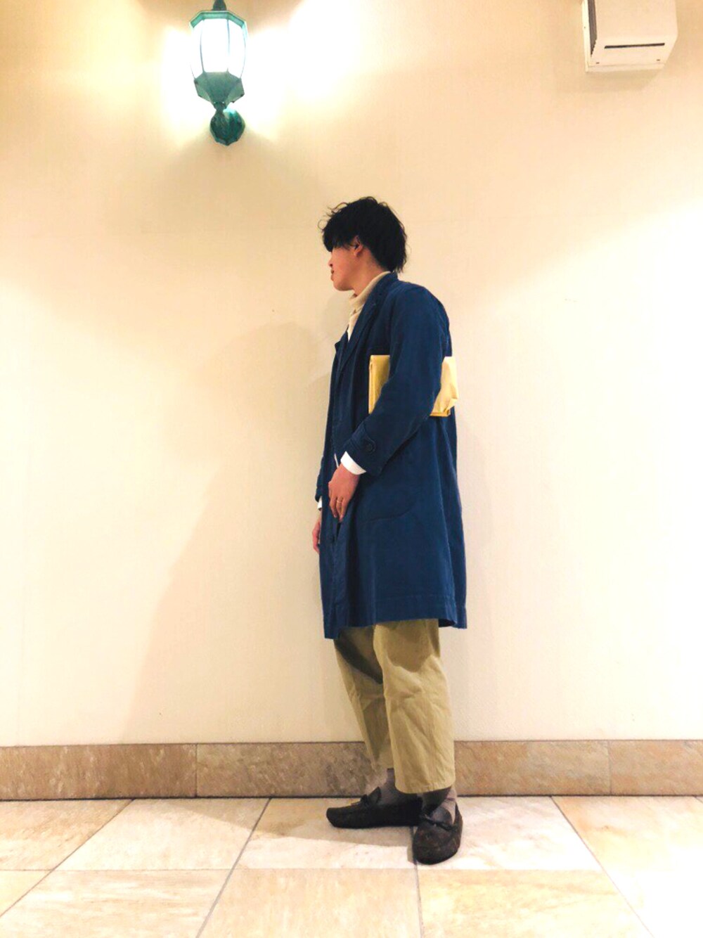 「お洒落さんとつながりたい、冬コーデ、古着好きな人と繋がりたい、ワイドパンツ」｜「VINTAGEのアイテム（その他アウター、ブルー系）」を使った、shuuuuunさん（メンズ・174cm）の冬コーディネートの1枚目の写真