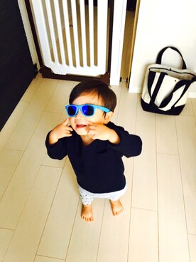 「TMT（ティーエムティー）のアイテム（バッグ）」を使った、ハルボーさん（キッズ・80cm）の夏コーディネート