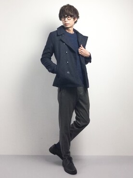 「jiggys shop（ジギーズショップ）のアイテム（ピーコート）」を使った、セキユウスケさん（メンズ・180cm）の冬コーディネート