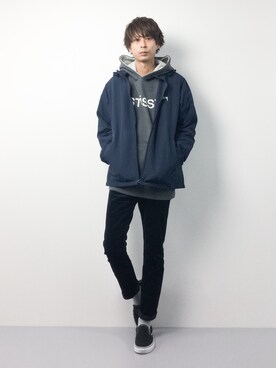 「STUSSY（ステューシー）のアイテム（ブルゾン）」を使った、セキユウスケさん（メンズ・180cm）の冬コーディネート
