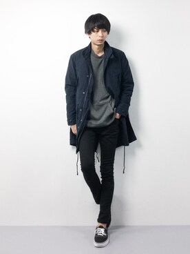 「Denime（ドゥニーム）のアイテム（モッズコート）」を使った、セキユウスケさん（メンズ・180cm）の冬コーディネート