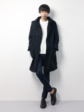 「HYSTERIC GLAMOUR（ヒステリックグラマー）のアイテム（ムートンコート）」を使った、セキユウスケさん（メンズ・180cm）の冬コーディネート