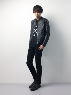 「URBAN RESEARCH Sonny Label（アーバンリサーチサニーレーベル）のアイテム（ライダースジャケット）」を使った、セキユウスケさん（メンズ・180cm）の冬コーディネート