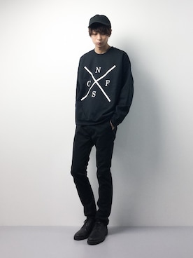「unrelaxing（アンリラクシング）のアイテム（スウェット）」を使った、セキユウスケさん（メンズ・180cm）の冬コーディネート