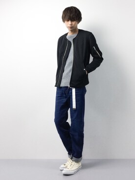 「tk.TAKEO KIKUCHI（ティーケータケオキクチ）のアイテム（MA-1）」を使った、セキユウスケさん（メンズ・180cm）の春コーディネート