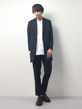 「STUDIOUS（ステュディオス）のアイテム（チェスターコート）」を使った、セキユウスケさん（メンズ・180cm）の春コーディネート