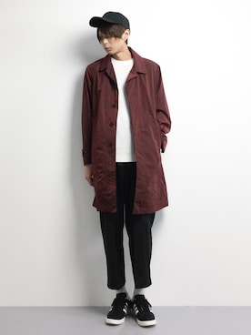 「STUDIOUS（ステュディオス）のアイテム（ステンカラーコート）」を使った、セキユウスケさん（メンズ・180cm）の春コーディネート