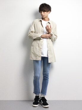 「Steven Alan（スティーブンアラン）のアイテム（ステンカラーコート）」を使った、セキユウスケさん（メンズ・180cm）の春コーディネート