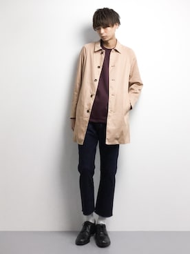 「STUDIOUS（ステュディオス）のアイテム（ステンカラーコート）」を使った、セキユウスケさん（メンズ・180cm）の春コーディネート