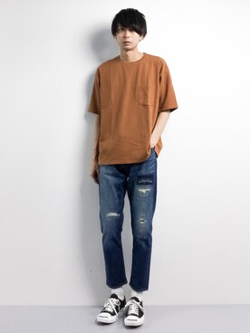 ジャパンブルージーンズ別注 ストレッチ リペアジーンズ 9分丈 Japan Madeを使った人気ファッションコーディネート Wear