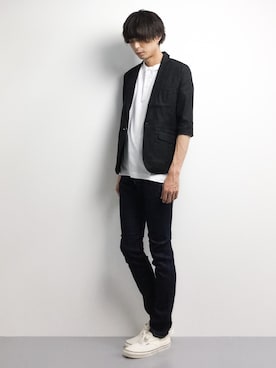 「SHIPS JET BLUE（シップスジェットブルー）のアイテム（デニムパンツ）」を使った、セキユウスケさん（メンズ・180cm）の春コーディネート