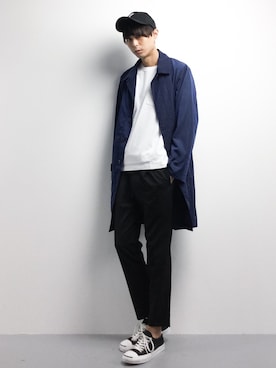 「STUDIOUS（ステュディオス）のアイテム（ステンカラーコート）」を使った、セキユウスケさん（メンズ・180cm）の春コーディネート