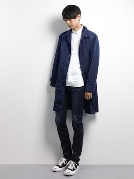「STUDIOUS（ステュディオス）のアイテム（ステンカラーコート）」を使った、セキユウスケさん（メンズ・180cm）の春コーディネート