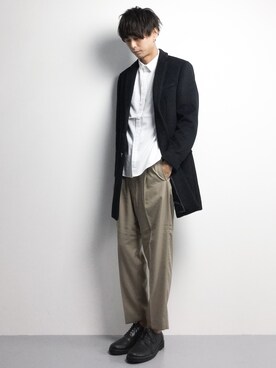 「STUDIOUS（ステュディオス）のアイテム（チェスターコート）」を使った、セキユウスケさん（メンズ・180cm）の春コーディネート