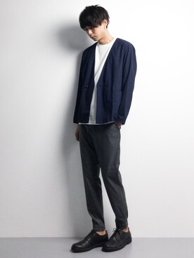 「green label relaxing（グリーンレーベルリラクシング）のアイテム（ノーカラージャケット）」を使った、セキユウスケさん（メンズ・180cm）の春コーディネート