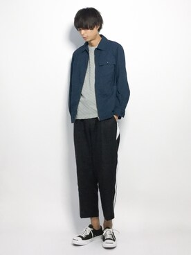「MHL.（エムエイチエル）のアイテム（ジャケット/アウター）」を使った、セキユウスケさん（メンズ・180cm）の夏コーディネート