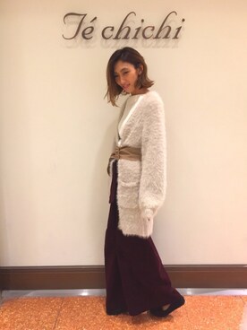 「サッシュベルト」｜「アイテム（その他）」を使った、SUZUKI YUNAさん（レディース・161cm）の秋コーディネート