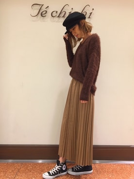 「Te chichi（テチチ）のアイテム（キャスケット）」を使った、SUZUKI YUNAさん（レディース・161cm）の秋コーディネート