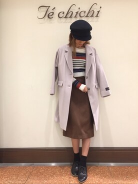 「Te chichi（テチチ）のアイテム（キャスケット）」を使った、SUZUKI YUNAさん（レディース・161cm）の秋コーディネート