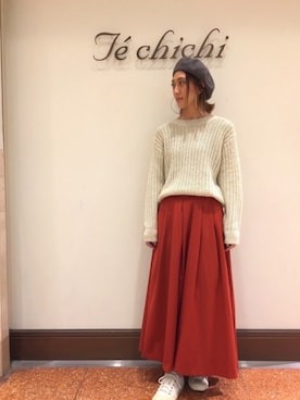 「ラメニット」｜「アイテム（ハンチング/ベレー帽）」を使った、SUZUKI YUNAさん（レディース・161cm）の秋コーディネート