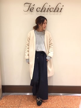 「Te chichi TERRASSE（テチチテラス）のアイテム（ノーカラージャケット）」を使った、SUZUKI YUNAさん（レディース・161cm）の冬コーディネート