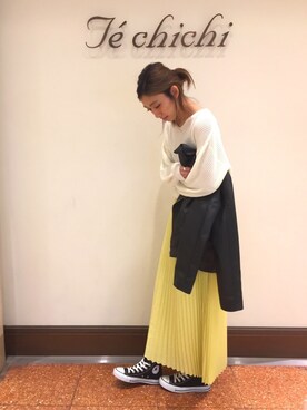 「Te chichi TERRASSE（テチチテラス）のアイテム（ライダースジャケット）」を使った、SUZUKI YUNAさん（レディース・161cm）の春コーディネート