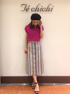 「テチチ(Te chichi)」｜「アイテム（ハンチング/ベレー帽）」を使った、SUZUKI YUNAさん（レディース・161cm）の夏コーディネート
